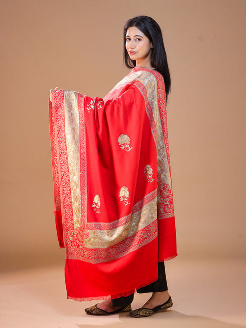 Women's Jamawar Aari Embroidery Wool Shawl